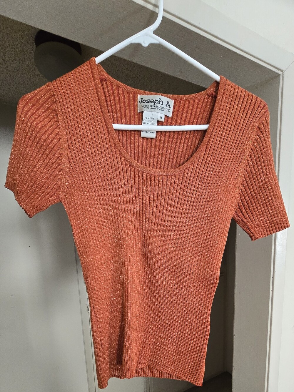 Joseph Orange Ribbed Short Sleeve Scoop Neck Tee